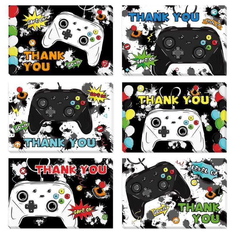 WERNNSAI Video Game Thank You Cards - 24 PCS Kids Thank You Cards with Envelopes Stickers Video Game Birthday Decorations Fill in Blank Notes for Kids Birthday Baby Shower 4'' X 6'' - Image 1